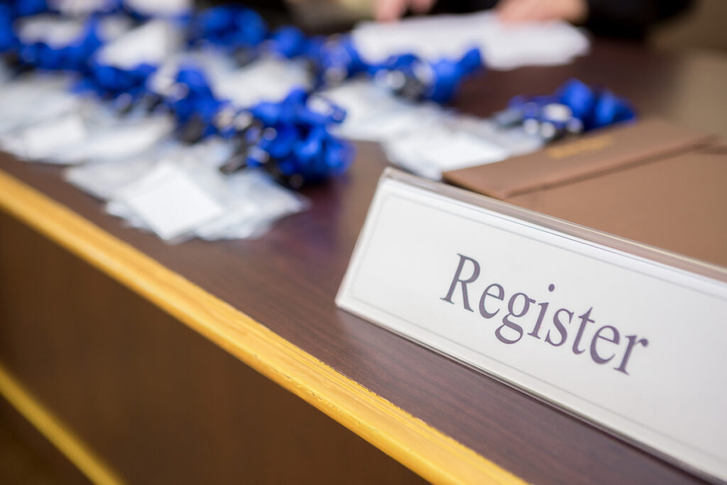 Registration check-in at a conference