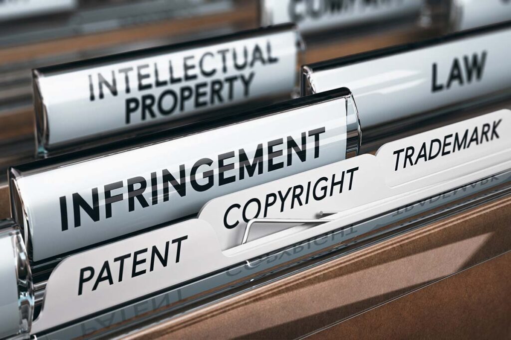 File folders with labels about avoiding copyright infringement